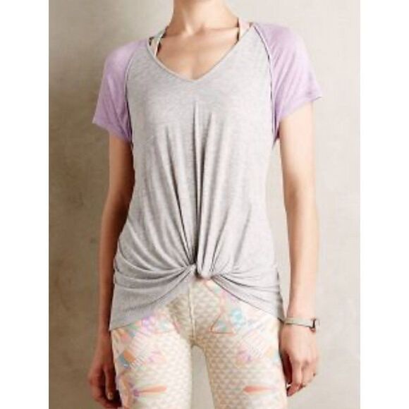 Anthropologie NEW Last April Twist Front Tee in Lilac Size L - Picture 2 of 5